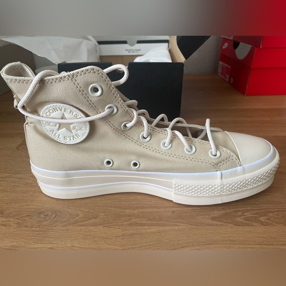 Converse High Top Sneakers in Beige and White